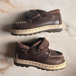 Circo Brown Leather Toddler Kids Moccasins Loafers with Velcro Closure
